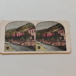 ANTIQUE STEREOGRAPH CARD Scene in Island of Crete Colour Stereoscopic View